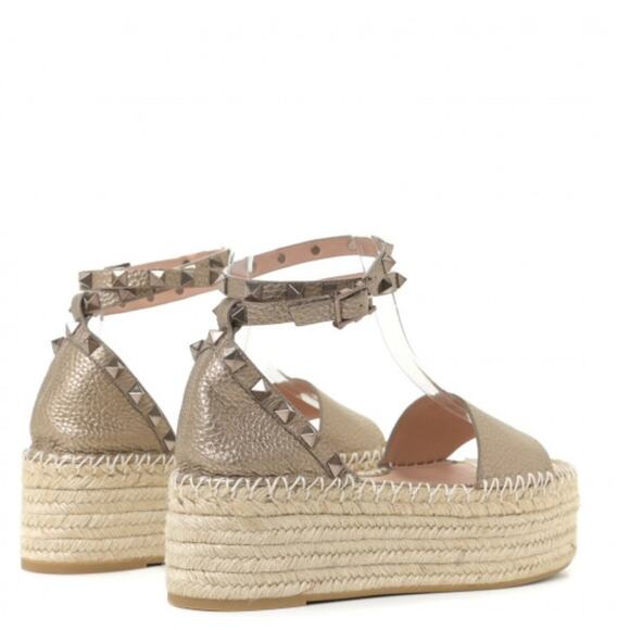 VALENTINO GARAVANI Metallic Rockstud Ankle Wrap Espadrille Flatform Sandals 38 - Picture 5 of 12